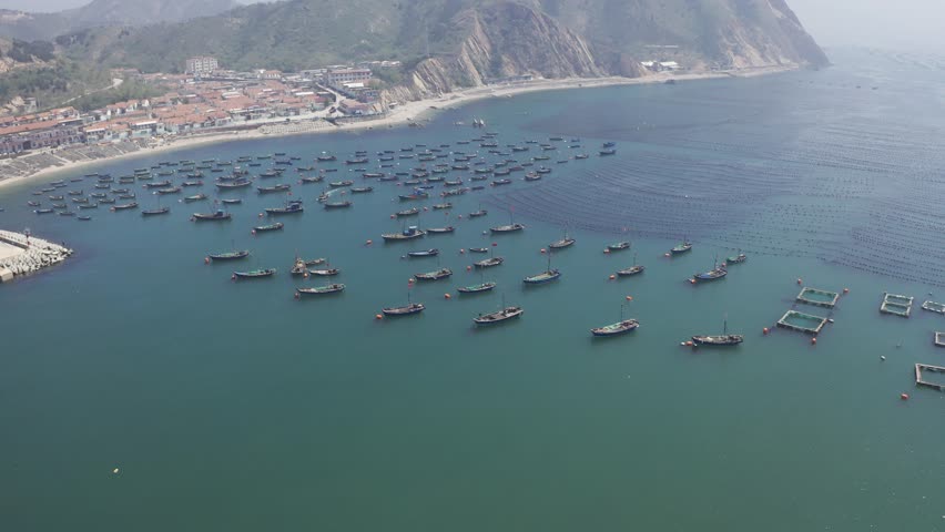 山东烟台大钦岛海中种植的海带 4k航拍