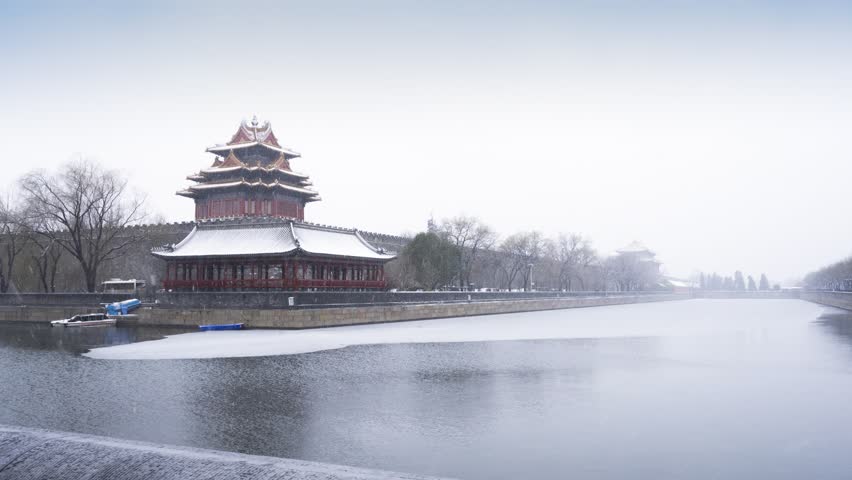 8k 2020年北京故宫角楼与你同在风雪中