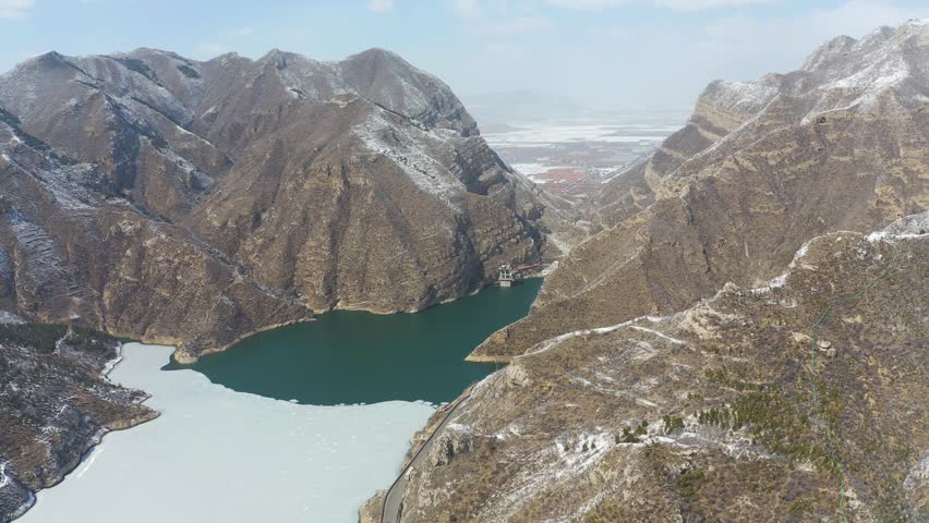 山西大同浑源恒山金龙峡水库4k航拍视频