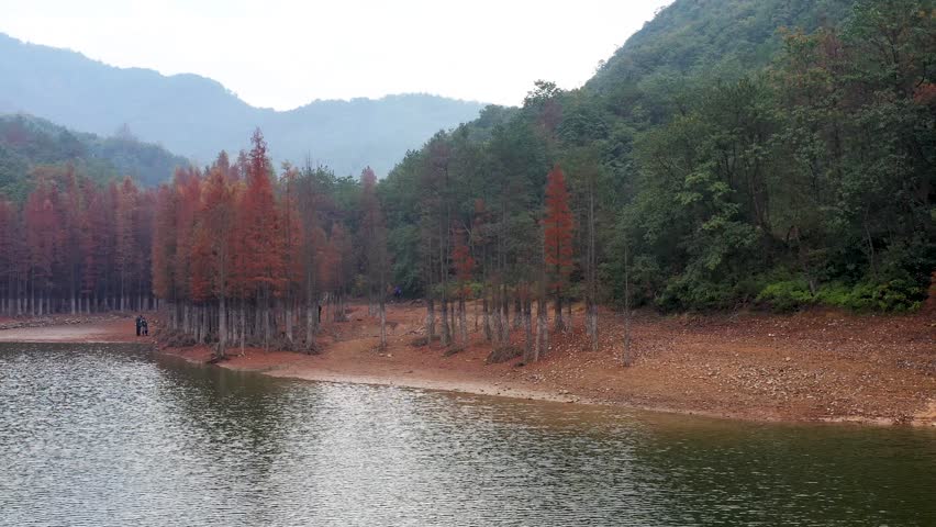 义乌小九寨赤岸雅治街村朝阳水库红杉林4k航拍视频