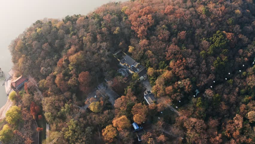 安徽省马鞍山市采石矶景区广济寺4k航拍视频