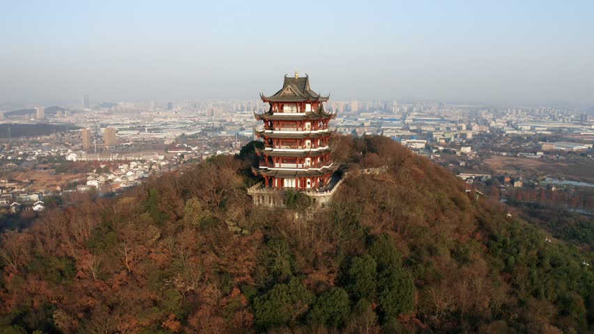 安徽马鞍山采石矶景区三台阁4k航拍视频