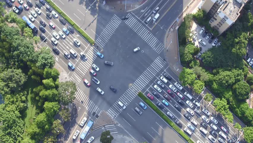 4k航拍视频深圳福田区十字路口车流俯拍