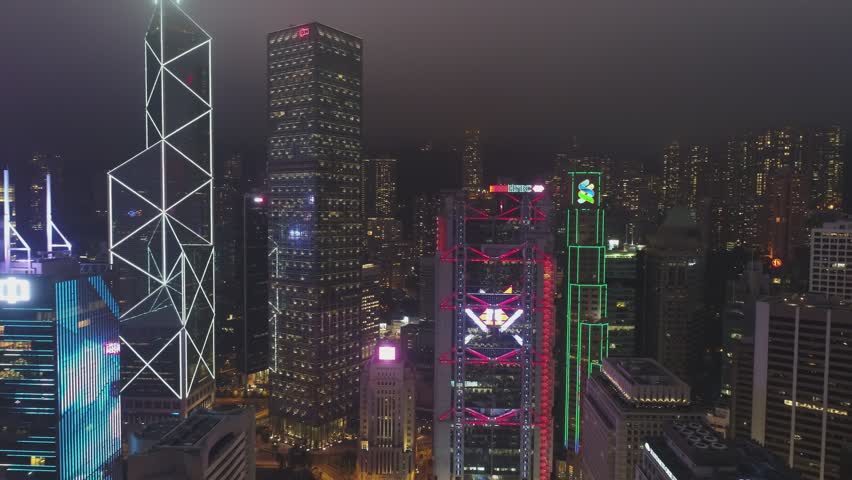 香港城市建筑夜景4k航拍视频